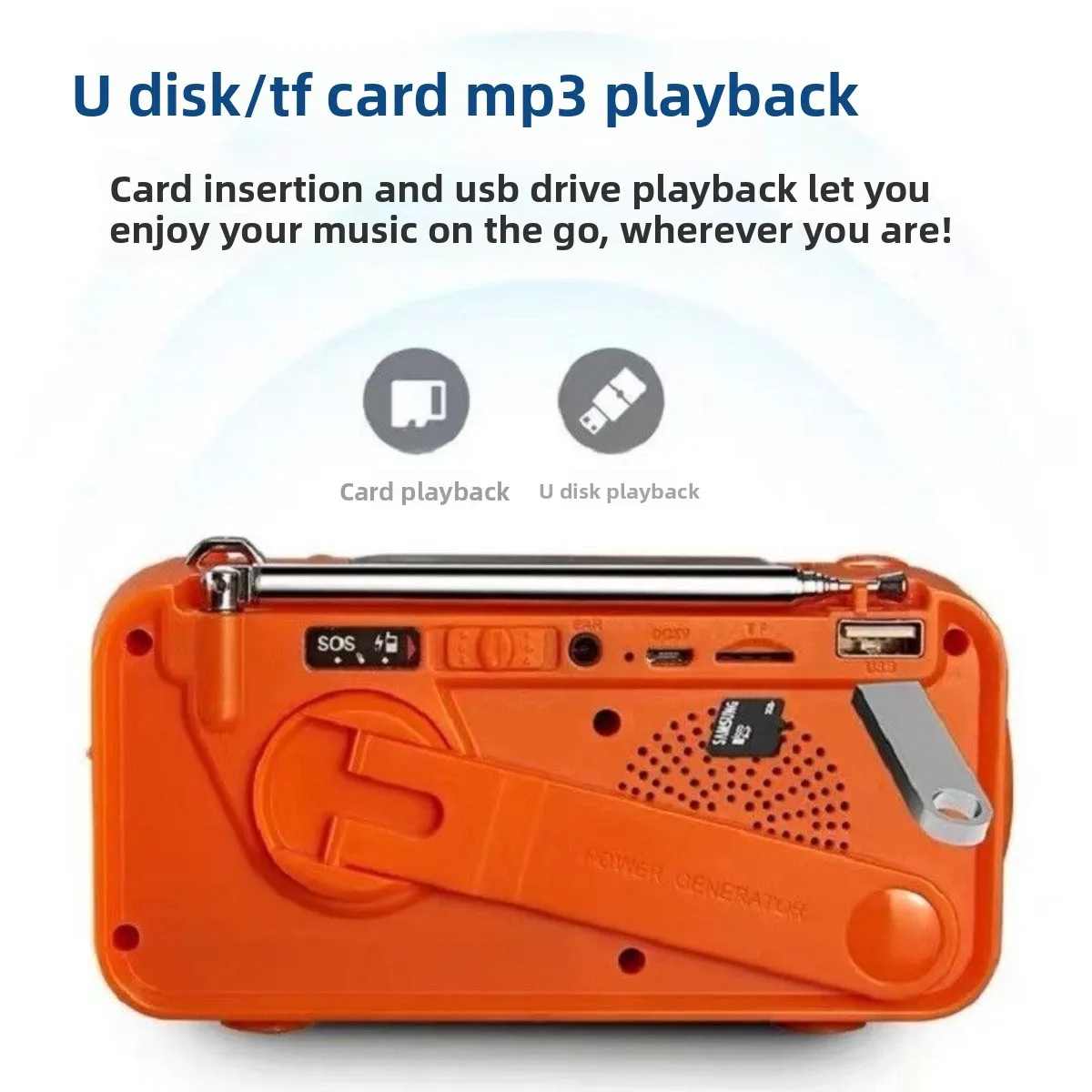 For DEGEN DE618 Emergency Radio, Hand Crank Solar Powered Weather Radio with Bluetooth & TF Card for Outdoor