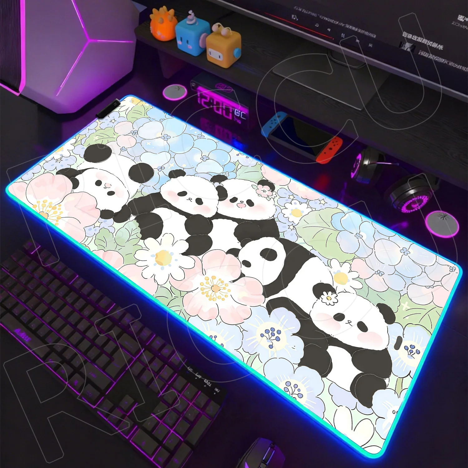 RGB XXL Kawaii Panda HD Printing Mouse Pad Large Computer Office Game Table 1000x500mm Rubber Anti-slip Keyboard LED Desk Mat