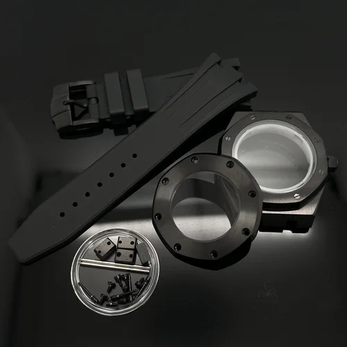 Imagen 2 del producto Correa de Silicona con Hebilla Plateada, Negra y Dorada de 41 mm, Compatible con el Movimiento Royal Oak NH35 NH36 NH70, Reloj Automático para Esfera de 31,8 mm