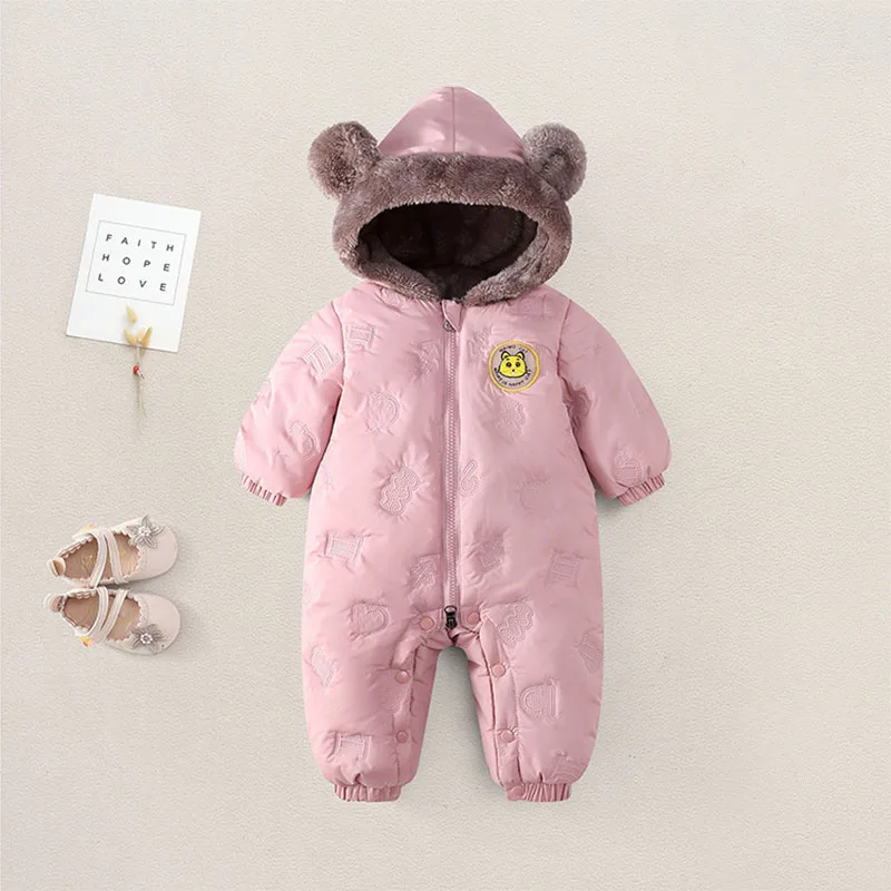 2025 Autumn Winter Overall For Children Baby Down Arctic fleece lining Clothes Hooded Jumpsuit Boys Girls Romper 0-24M