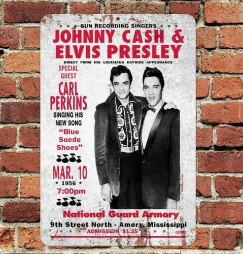 Johnny Cash Elvis Presley Concert Metal Tin Sign 8x12