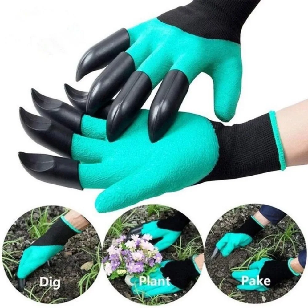 Gardening Gloves Breathable Waterproof Detachable Earth-Digging Sting-Resistant Latex Gloves with Claws for Garden Planting