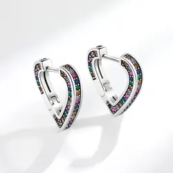 Romantic Love Heart Colorful Rainbow Crystal 925 Silver Needle Female Stud Earrings Jewelry For Women Wedding Gifts