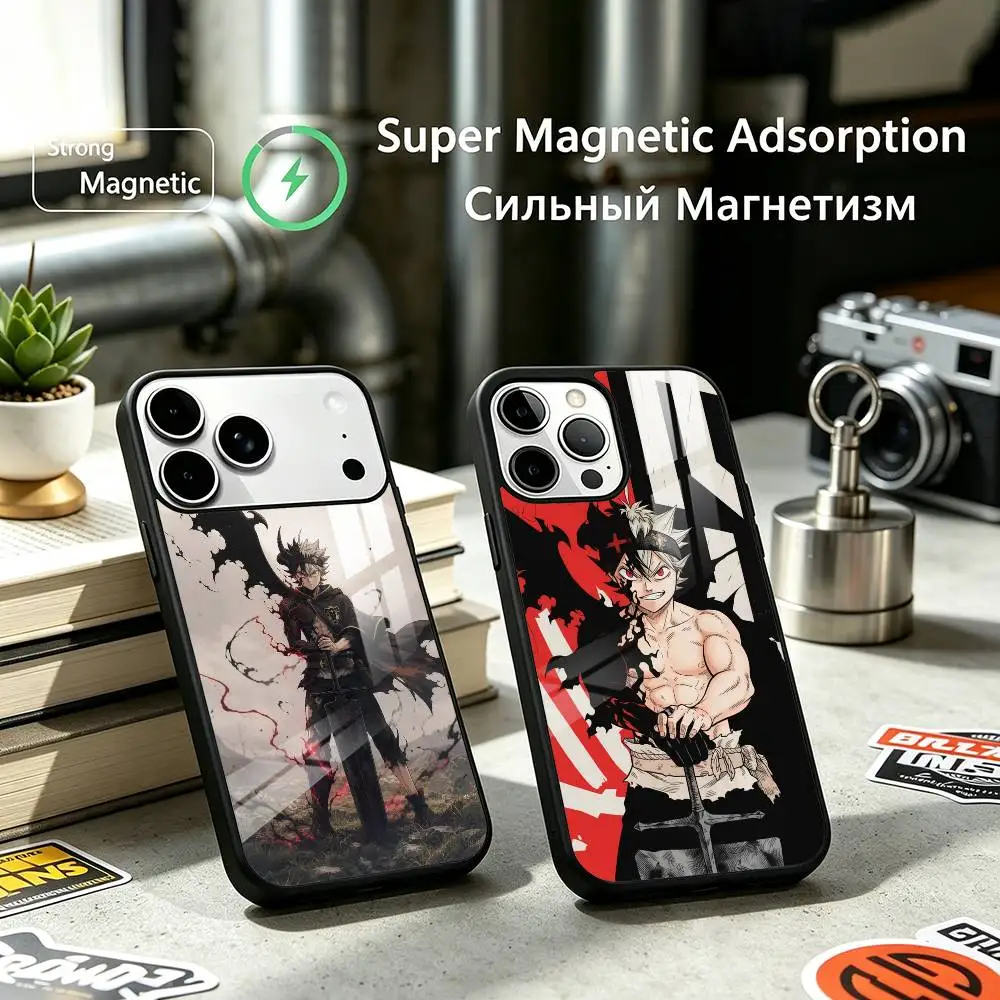 Anime Asta Black C-Clover Phone Case For iPhone17,16,15,14,13,12 Plus,Pro Supports Magnetic Wireless Charging