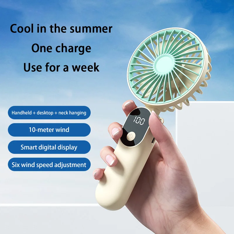 مروحة كهربائية محمولة مع 6 مستويات من طاقة الرياح شاشة ديجيتال قابلة للطي قوة الرياح القوية USB قابلة للشحن مروحة صغيرة للمكتب