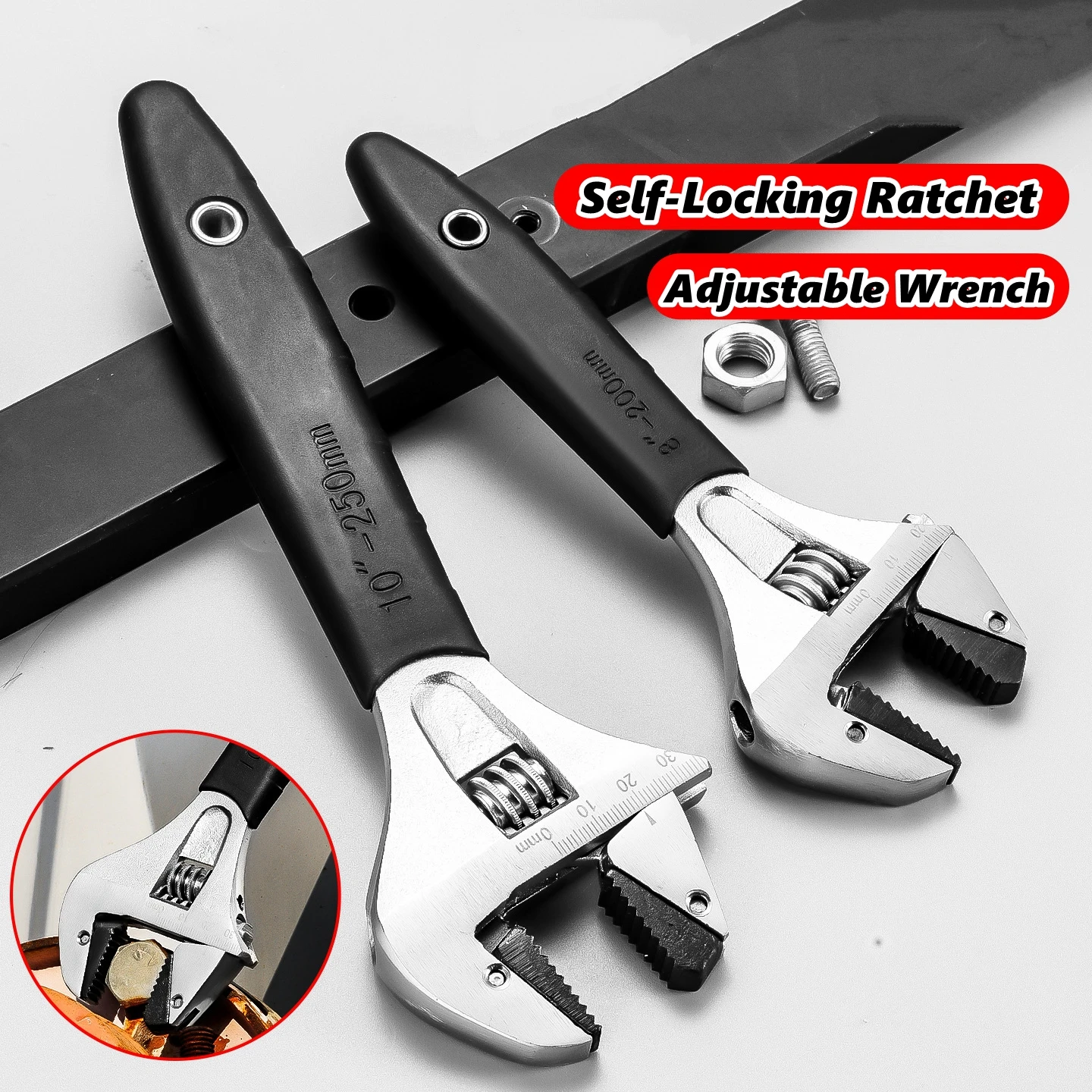 

Универсальный самоблокирующийся регулируемый ключ-трещотка 8/10/12 дюймов, высокая твердость, большой размах, экономия усилий, износостойкий инструмент