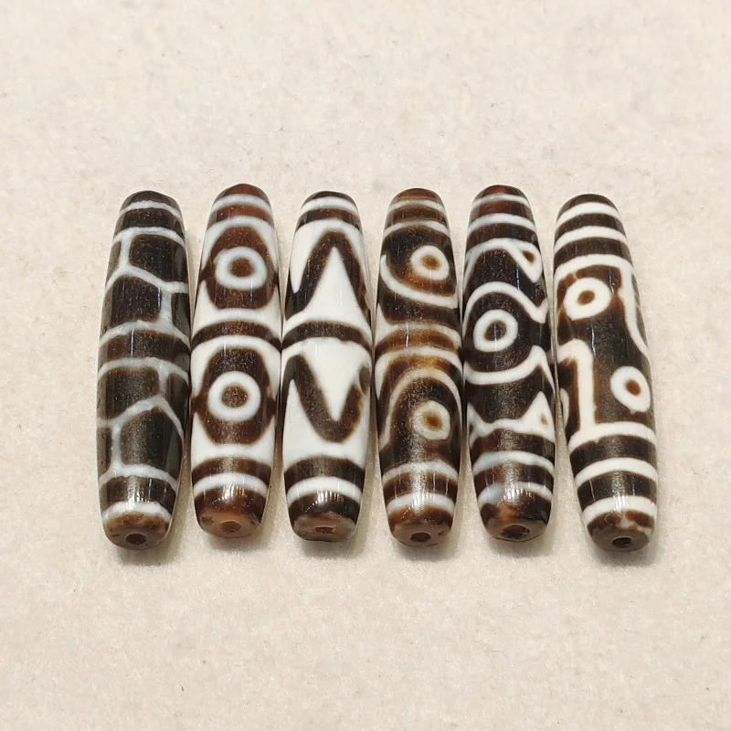 Xizang Agate Dzi Black and white 3 Eye Tiger Tooth Tortoise Shell and Other Totem Heavenly Bead Necklace Pendant DIY Accessories