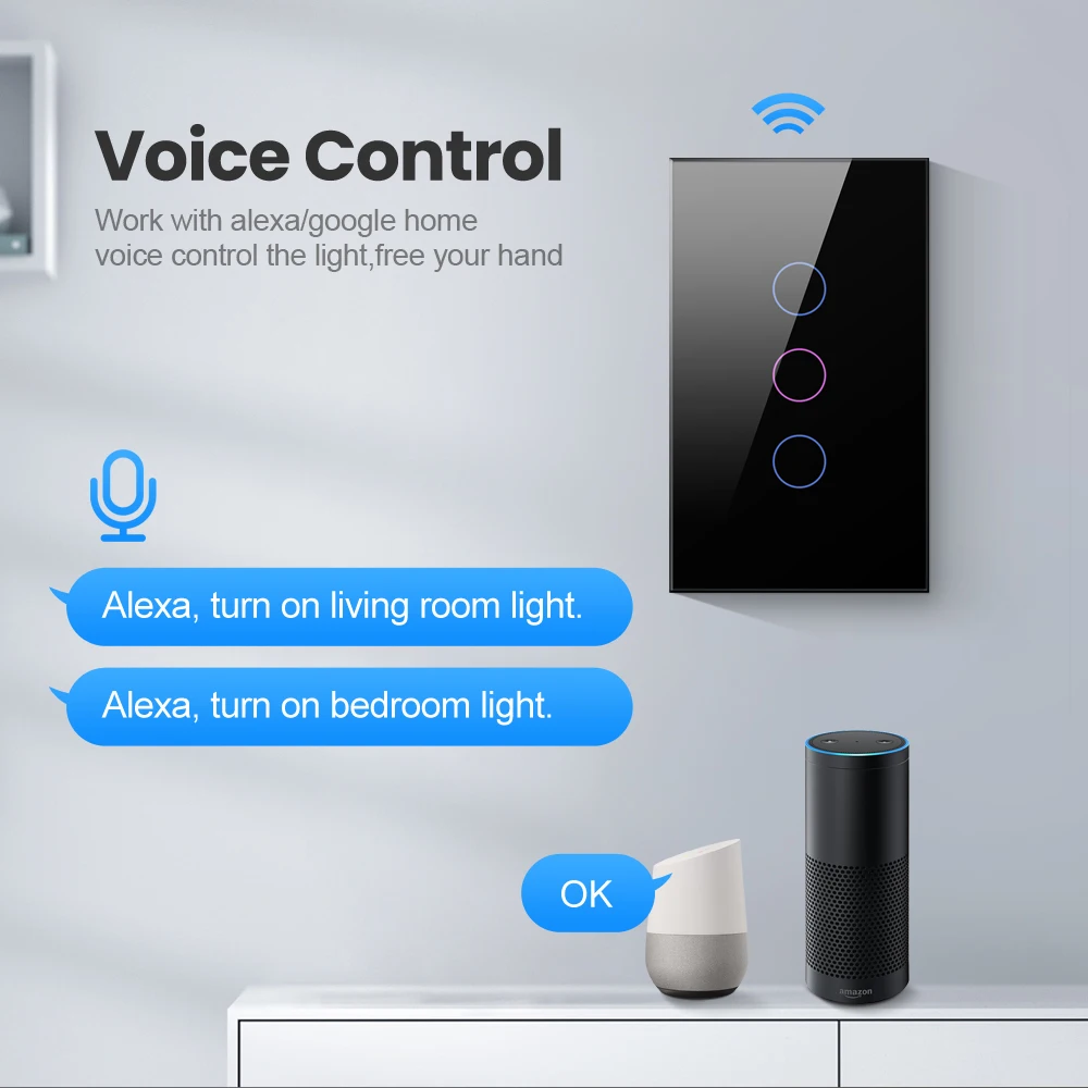 AVATTO Tuya WiFi/Zigbee Smart Light Switch Neutral Wire/No Neutral Wire Required Touch Switch Work With Alexa, Google Home，Alice