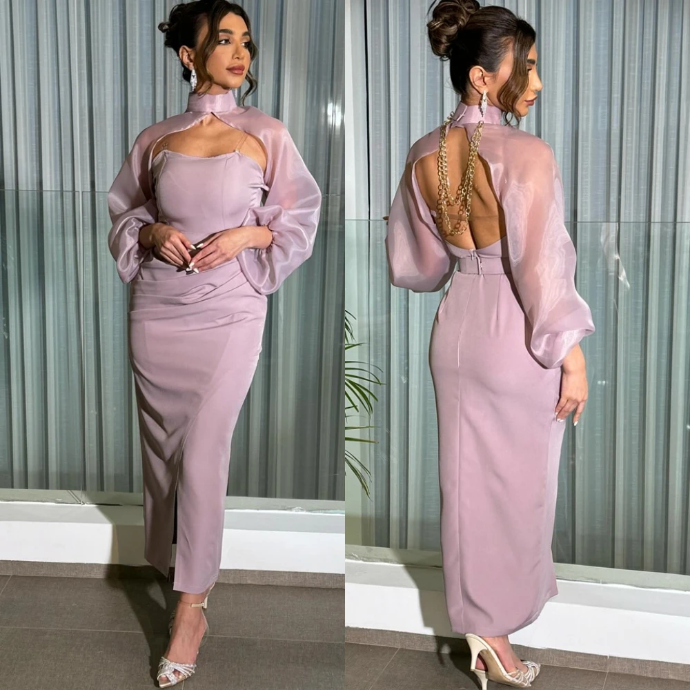 

Customized Simple Jersey Evening Dress Delicate High Collar Prom Dresses Temperament Mermaid Long Sleeves Special Occasion Gowns