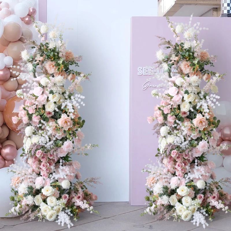 

Pink floor-to-ceiling arch floral flower door ornament wedding welcome photo wedding dress