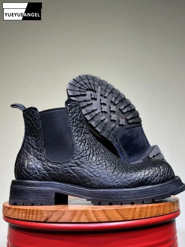 Vintage Handmade Shoes Genuine Leather Mens Boots Fashion Footwear Round Toe Exquisite Non Slip Daily Comfortable Chelsea boots