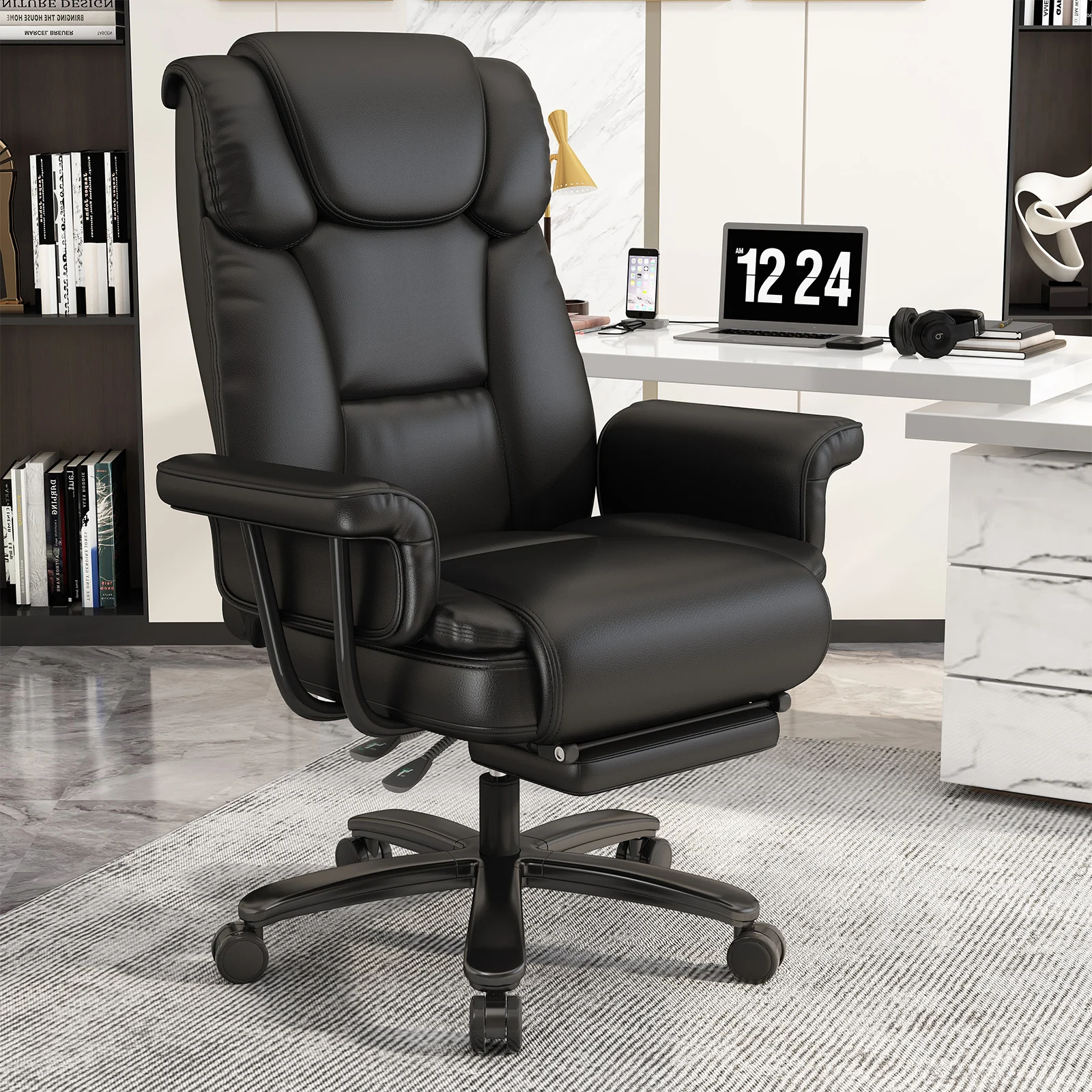 

Criss Cross Chair with Wheels, 160° Big and Tall Reclining Office Desk Chair with High Back, Wide Seat, Arms, Footrest