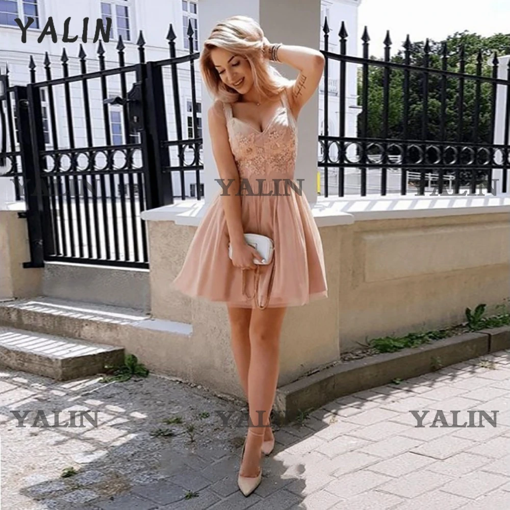 YALIN Blush Powder Homecoming Dresses Mini Length Spaghetti Strap Birthday Party Dress Customer Made Gowns Vestidos De Fiesta