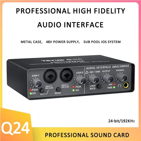 TEYUN Q-24 Professional Sound Card Audio Mixer Channel Monitoring Electric Guitar Live Recording For Studio Singing Vocalist Q22