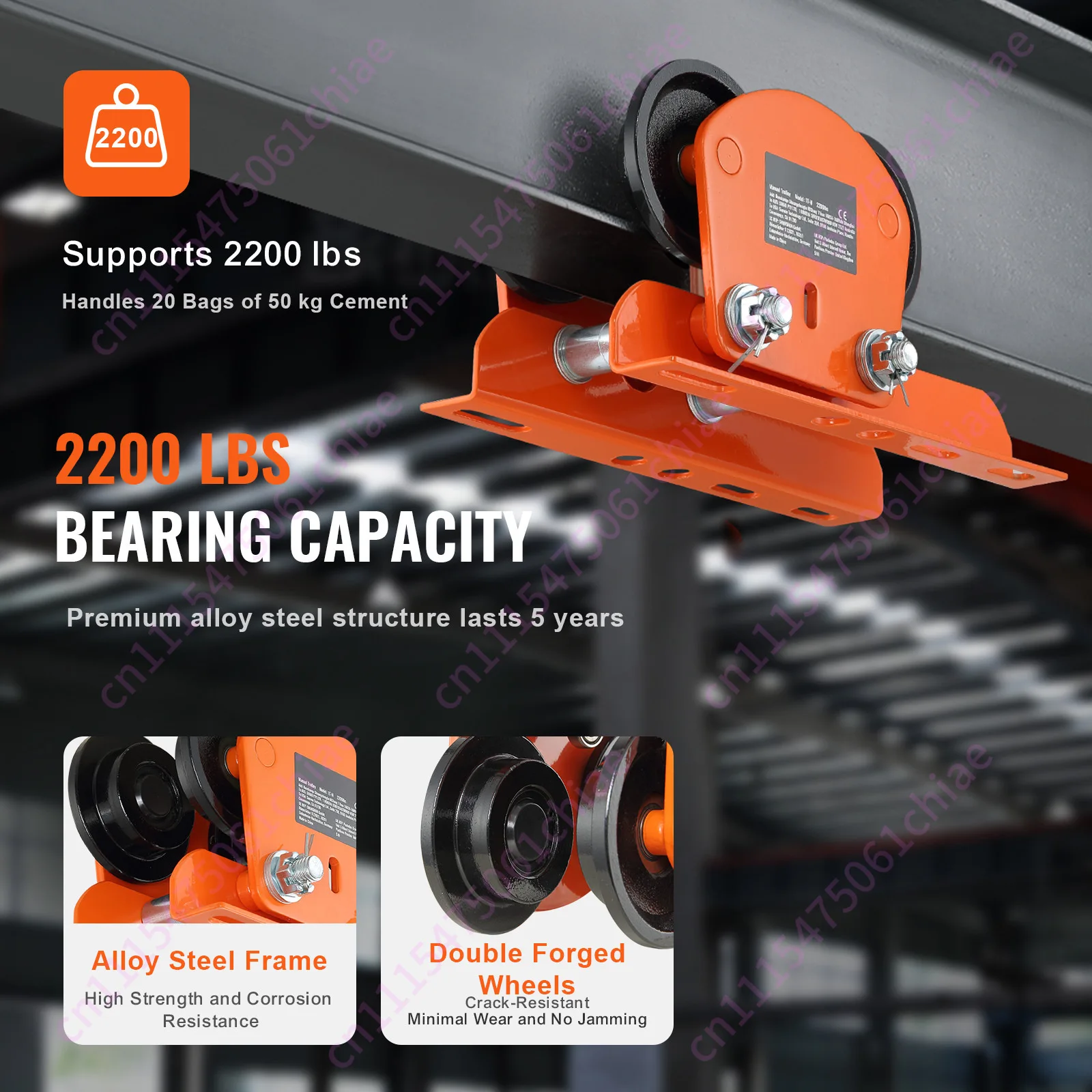 Electric Hoist Manual Trolley, 2200 Lbs/1 T ,0.5T Capacity for PA200 PA250 PA300 PA400 PA500, Push Beam Trolley with Dual Wheels