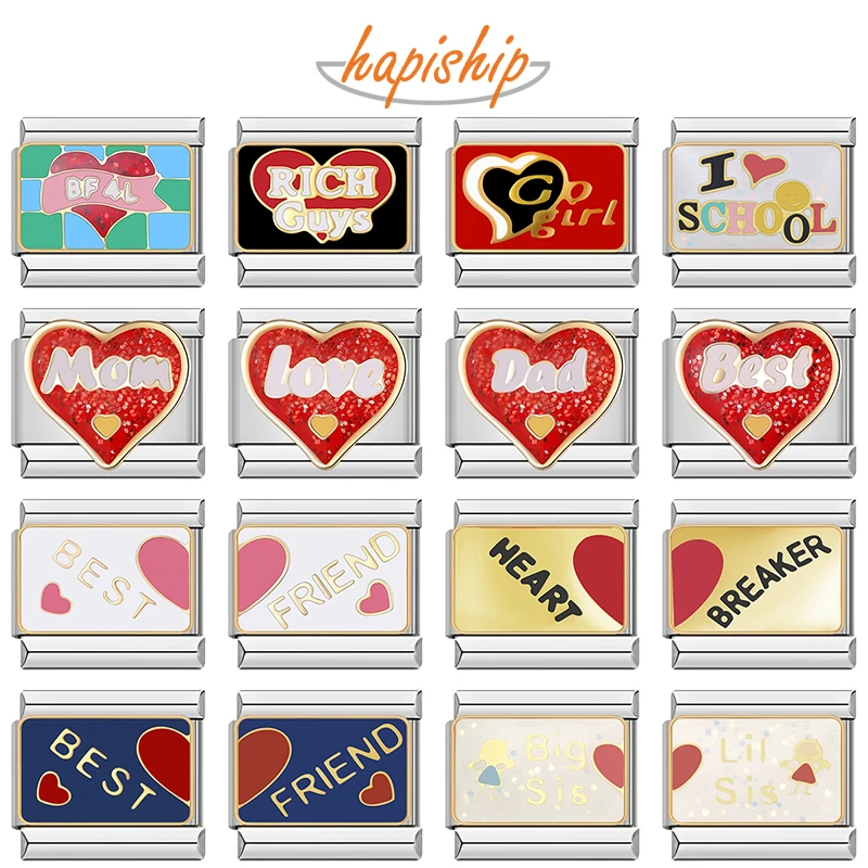 Hapiship 2025 Women Romantic Heart Love Best Friend Italian Charms Fit 9mm Stainless Steel Bracelet Wholesale Jewelry ZH023