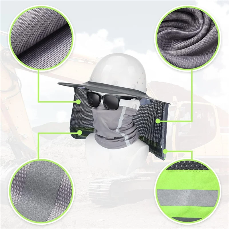 WHYY-2 Pcs Full Brim Sun Protective Hard Hat With Mesh Neck Shield And High Visibility, Includes Neck Gaiter Bandana Face Scarf