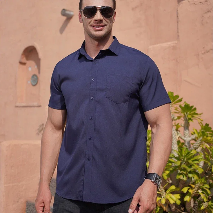 Overhemden Voor Mannen Plus Maat 1xl-7xl Korte Mouw Effen Kleur Zakelijk Formeel Shirt Groot Formaat Zomer Wit Shirt 115-205Kg