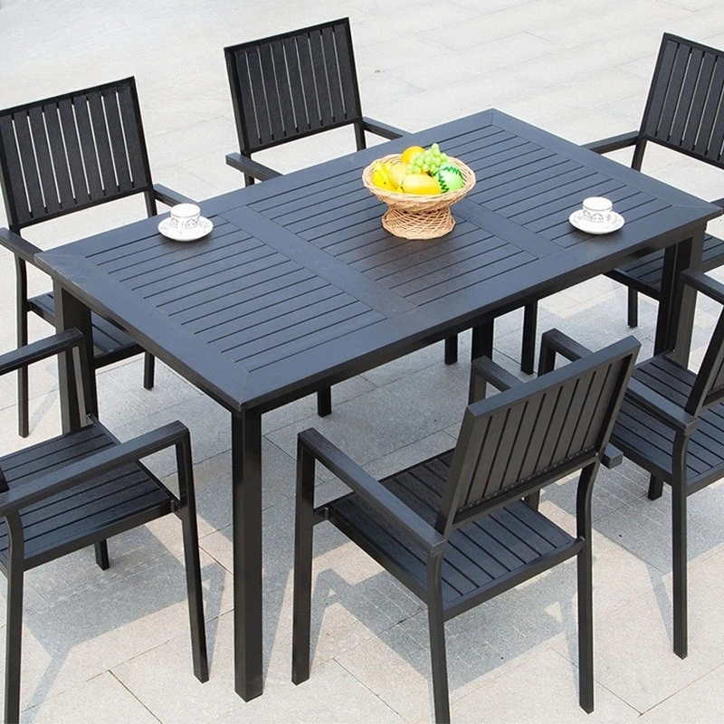 

Outdoor plastic wood tables and chairs Garden preservative wood dining table Garden table and chair combination