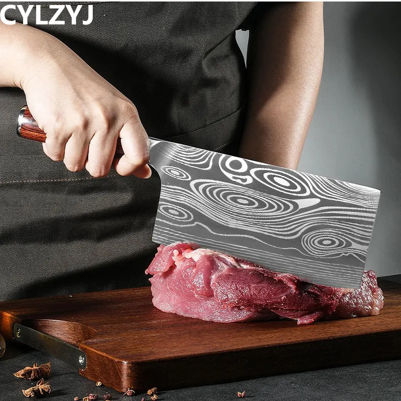 Kitchen Knives 8 Inch Chinese Cleaver Knife 4CR13 Forged Stainless Steel Chopping Chef Knife With Gift Box Packaging