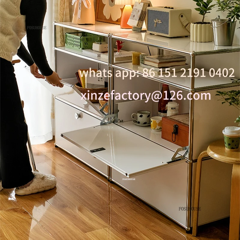 

Customizable Steel Living Room Cabinet Modular Dining Sideboard Cabinet Retro Design Storage Coffee Machine Low