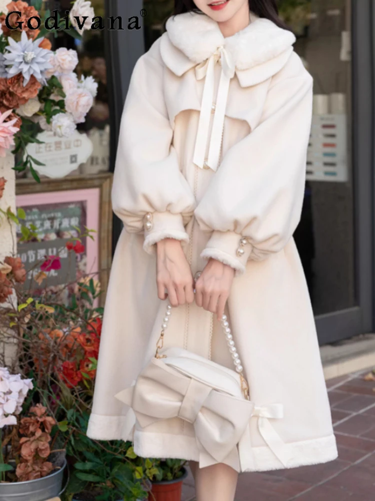 

New Winter Fashion College Mid-length Age-reducing Jk Woolen Coat Sweet Peter Pan Collar Girls Loose Versatile Korean Coats