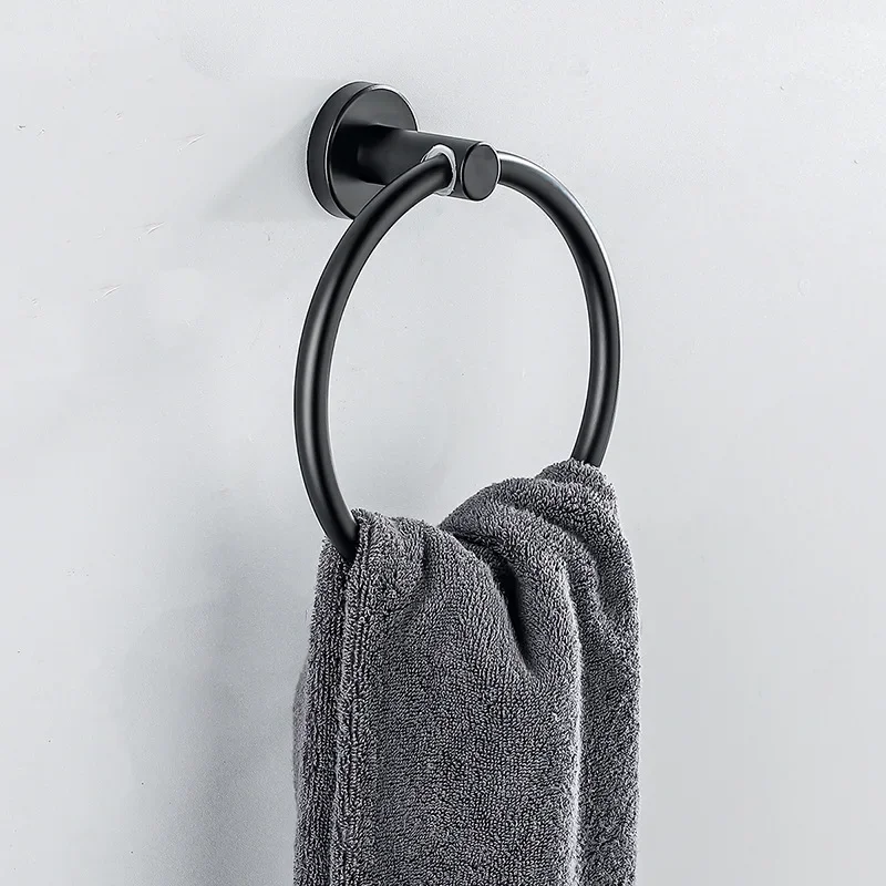 Towel Ring for Bathroom Hand, Matte Black Finish, Stainless Steel, Wall-Mounted, Round Towel Rack