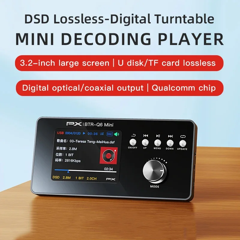 

Mini Digital Audio Player Decoder DSD256 Lossless Decoding QCC5125 Bluetooth 5.1 HIFI Player USB TF Card Read 5.1 Channel