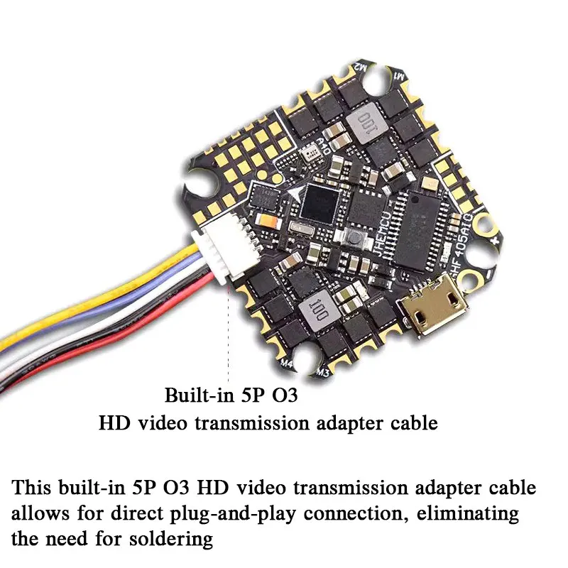 JHEMCU GHF405AIO-HD 40A AIO Controlador de vôo F405 F4 Build-in OSD Blheli-S ESC 2-6S Lipo para RC FPV Palito de dente Drone de corrida