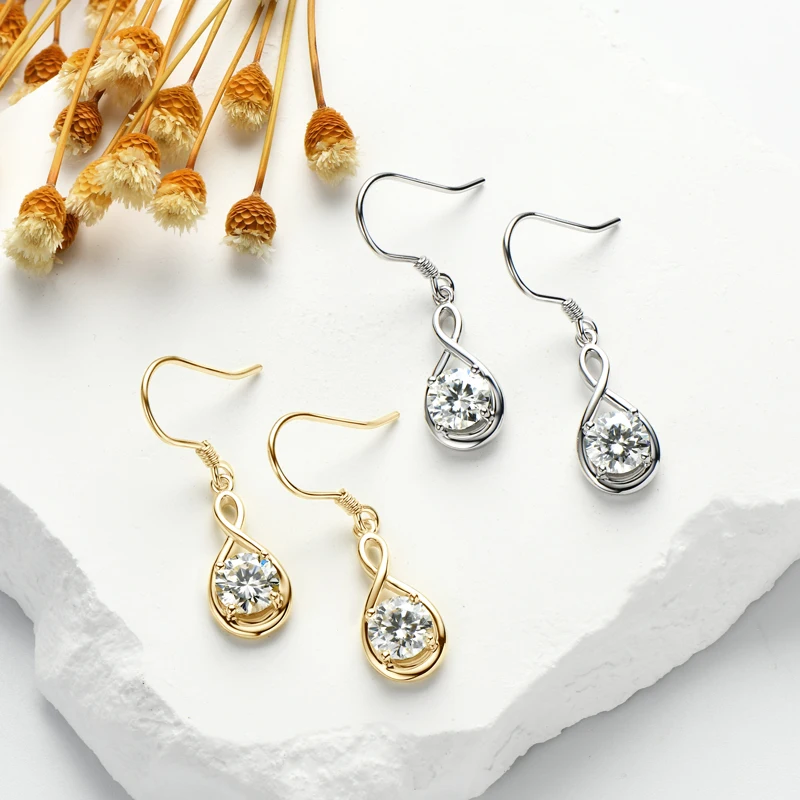 

RAPRGOLD GRA Certified Moissanite Infinity Dangle Hook Stud Earring for Women S925 Sterling Silver Fine Jewelry Gifts Pendientes