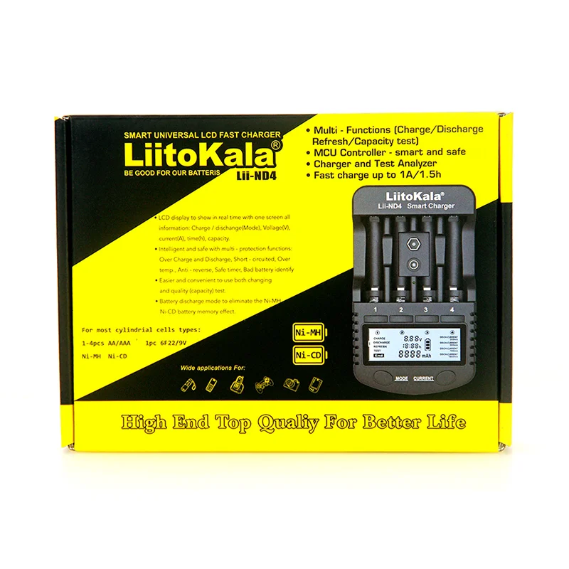 LiitoKala Lii-ND4 9V Battery Charger NiMH/Cd 1.2V AA AAA Charging Battery Charger LCD Display and Test Battery Capacity