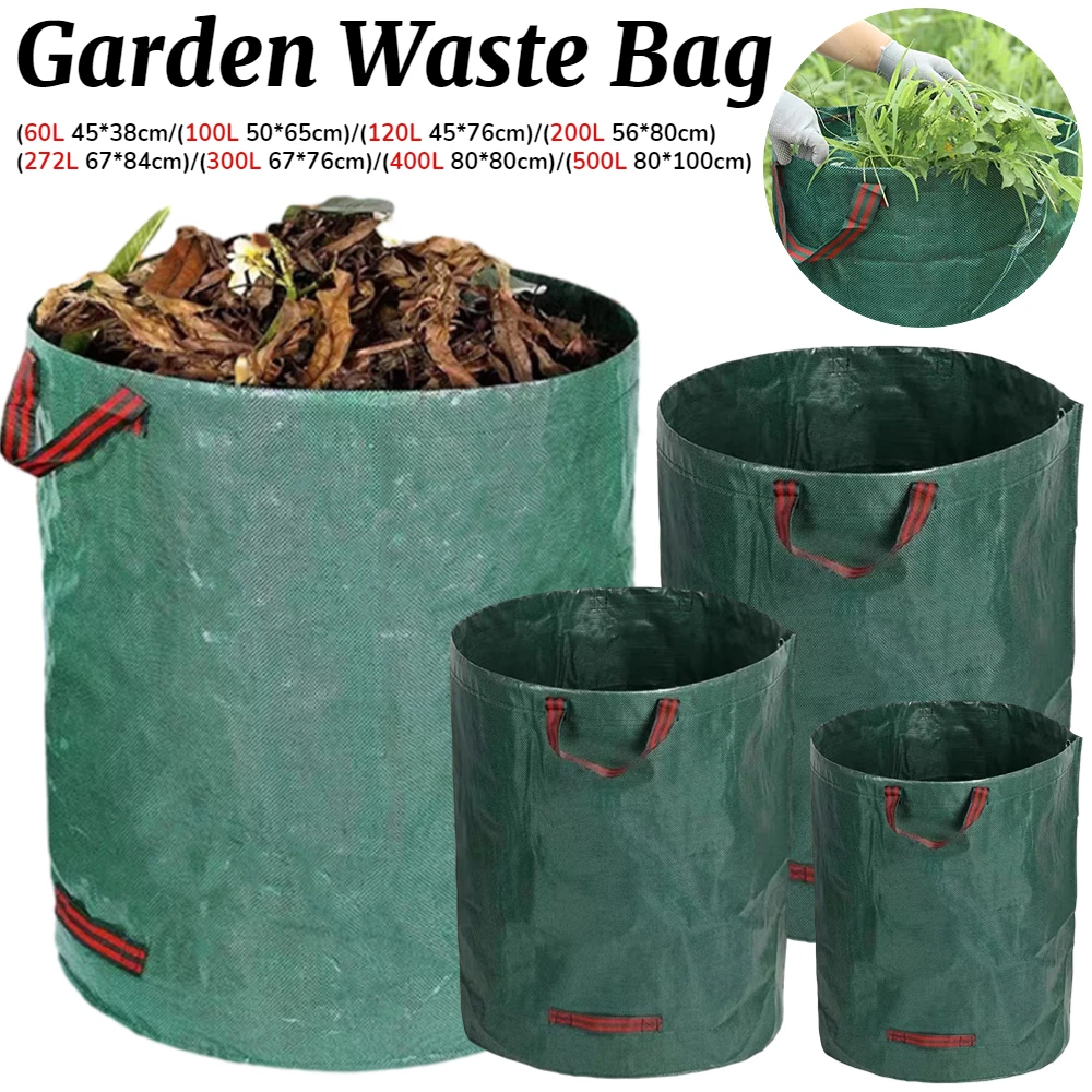 500L Garden Waste Bag Reusable Leaf Collection Bag Fallen Leaves Container Large Capacity Camping Can Trash Outdoor Garbage Bags