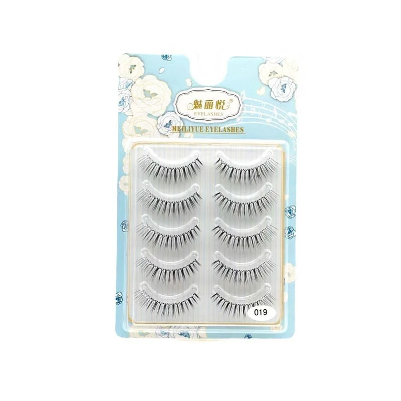 Japanese And Korean Girl 5 Pairs Sharpened False Eyelash Natural Manga Transparent Stem 3D Mink Handmade Eyelash Extension