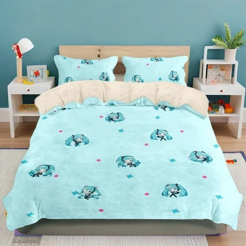 Cute Hatsune Miku anime Miku plus velvet and thickened anti-static kawaii student dormitory home sheets four-piece set wholesale