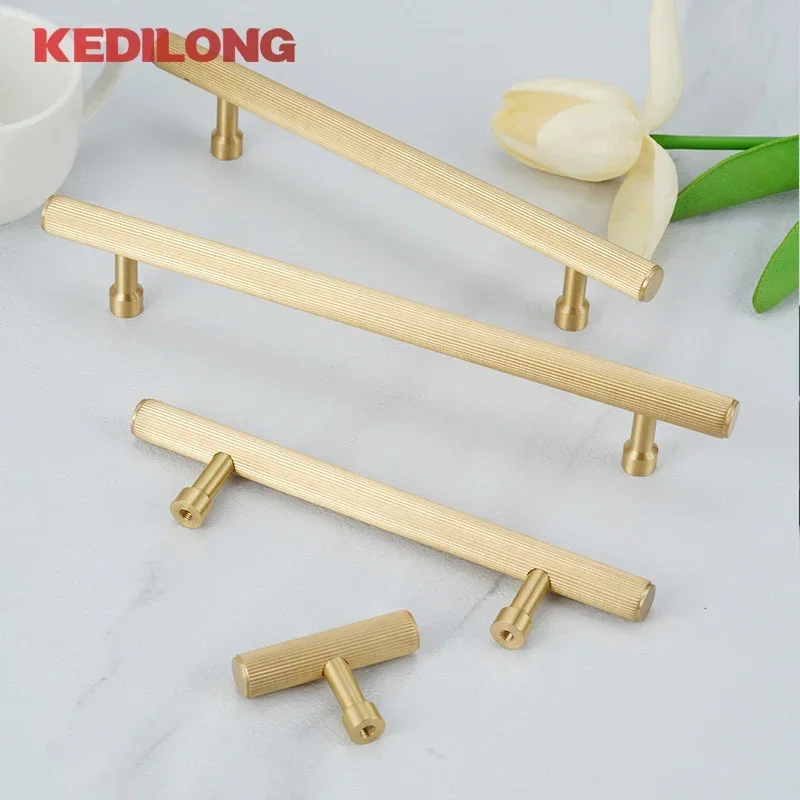 KEDLO European style solid brass striped long handle furniture hardware cabinets drawers cabinet doors pull rings  small knobs