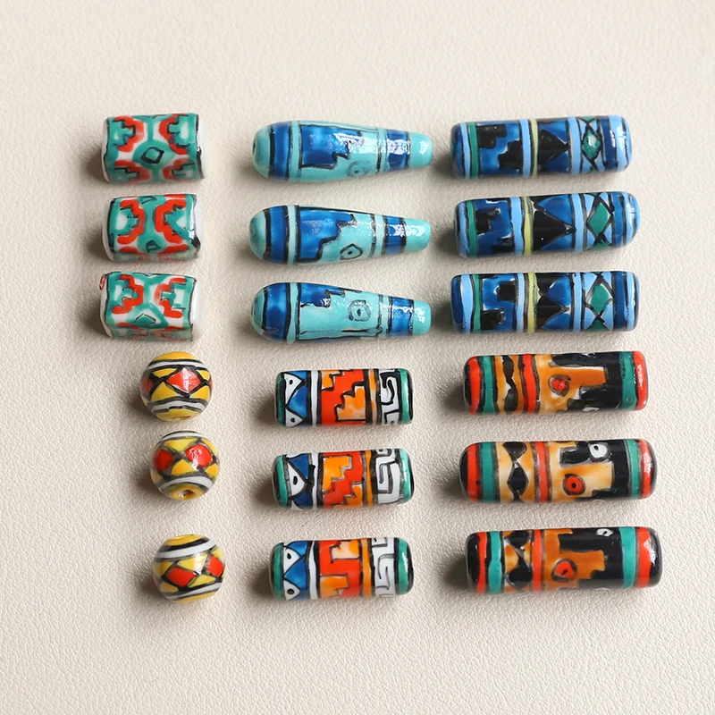 1pcs Retro Abstract Art Ceramic Beads Cylindrical Beaded Material Diy Handmade Jewelry Necklace Bracelet Accessories