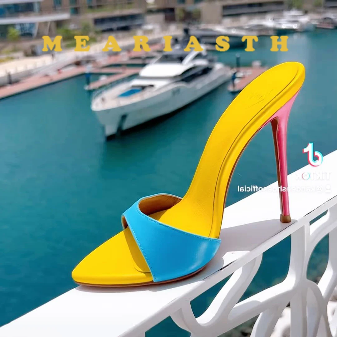 

Fashion red Women Thin Heel Slippers Sexy Pointed Toe Open Toe Sandals Elegant Exquisite Ladies Banquet Party High Heels mule