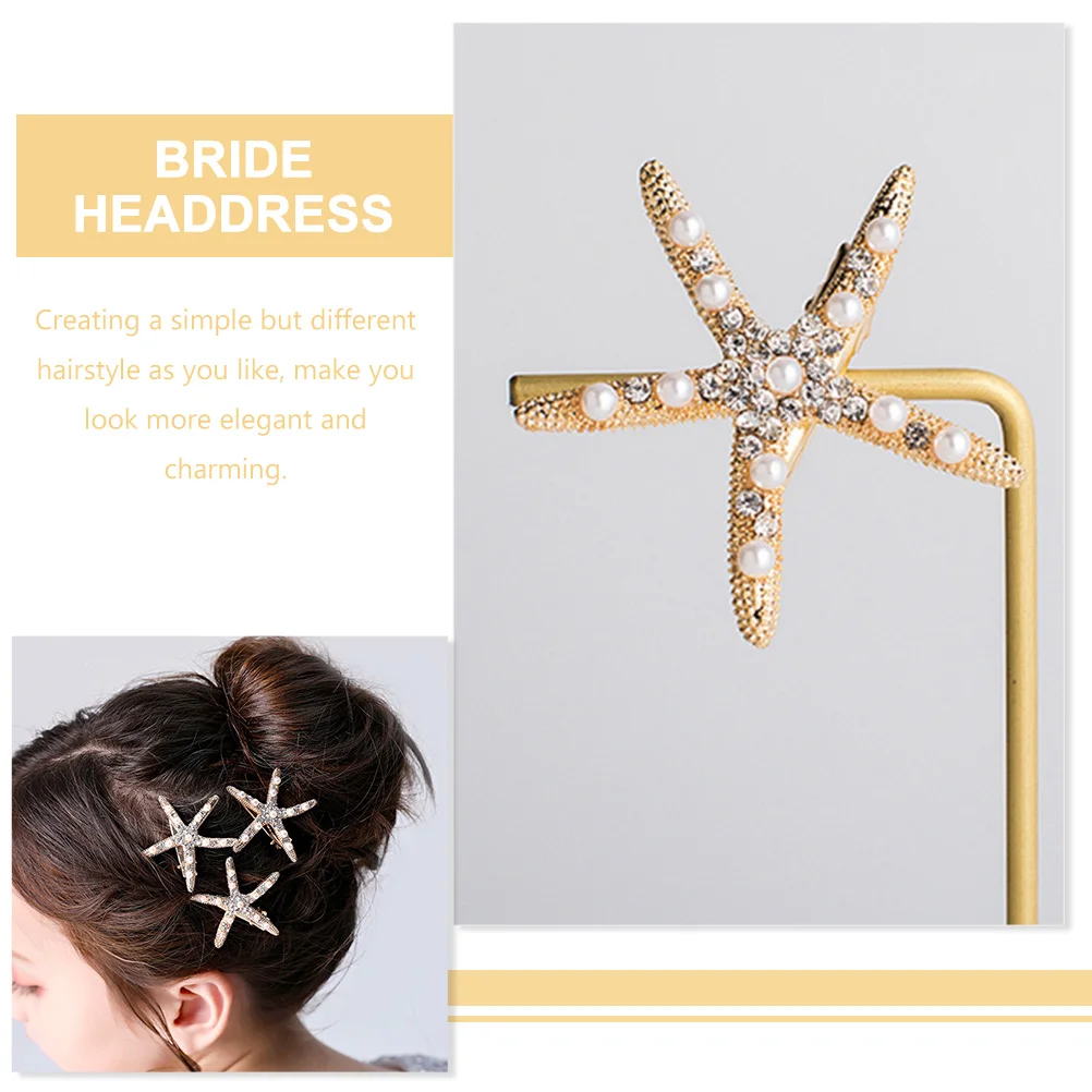 

3 Pcs Hair Accessories for Girls Wedding Clip Bridal Rhinestone Pins Golden Alloy