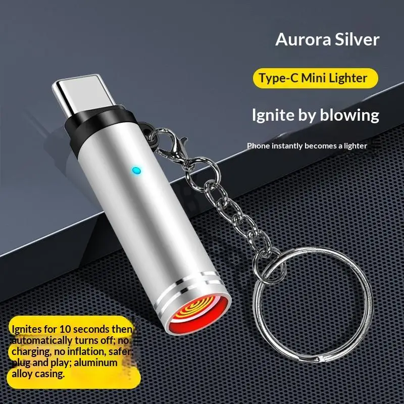 Type-C Mini Air Blowing Safety Lighter USB Rechargeable Windproof Outdoor Portable Device for Survival Camping Barbecue