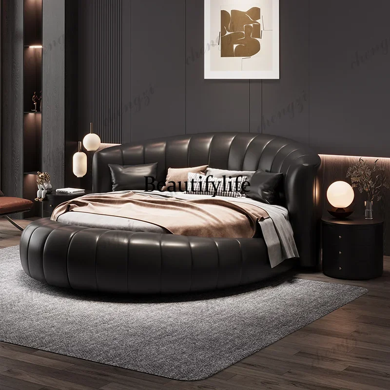 Black White Double Bed Decoration Large Nordic Circle Luxury Double Bed Frame Adults Modern Cama Casal Furniture For HomeAB03