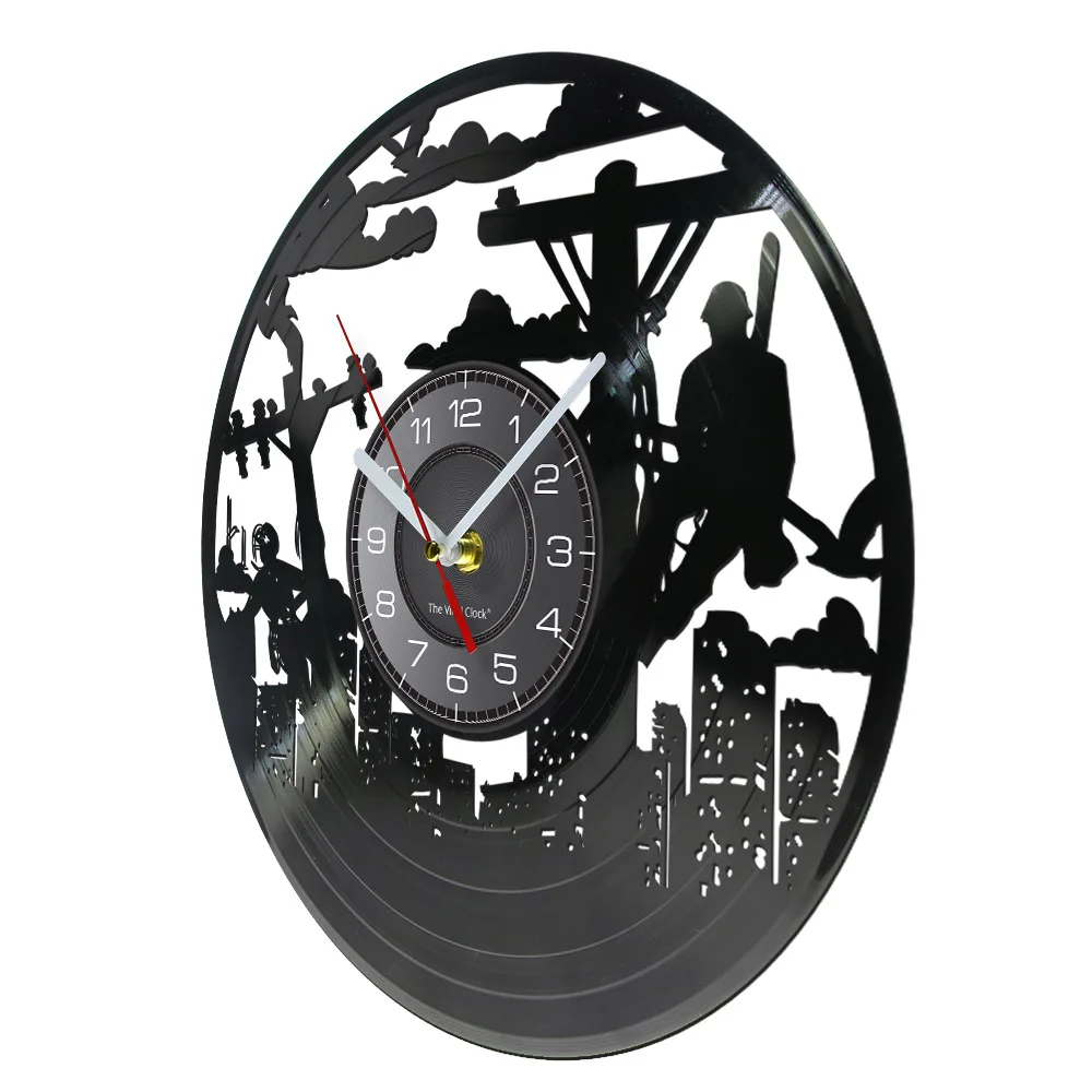 Lineman Silhouette Electrician Wall Clock Line Life Electrical Lineman Utility Worker Vinyl Record Wall Clock Lineworkers Gift