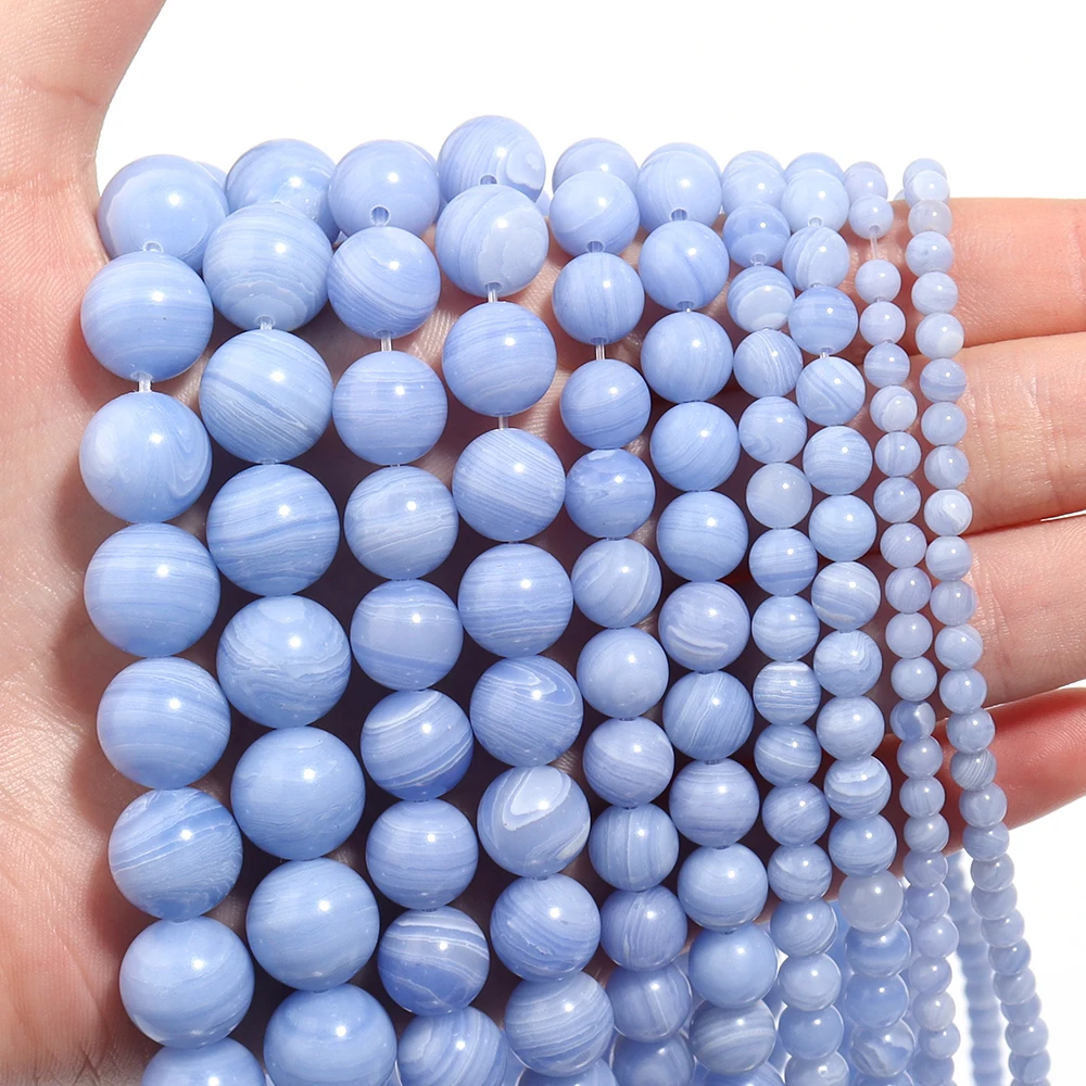 4/6/8/10/12mm Blue Agate Beads Stones Loose Spacer Crystals Agate Round Beads for Jewelry Making DIY Bracelet Necklace