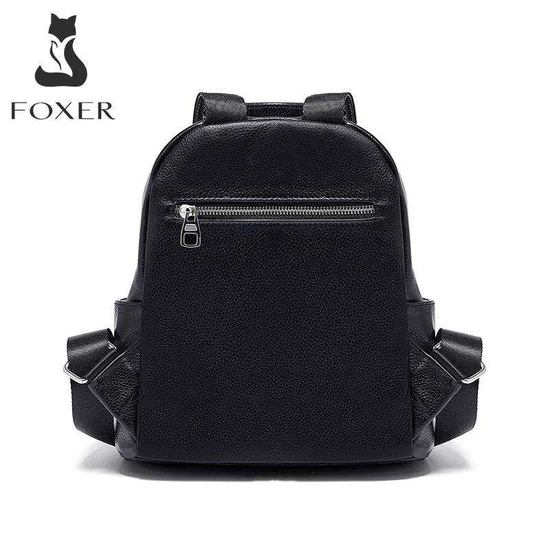 FOXER Women Split Leather Casual Backpack Lady Business Satchel Travel Shoulder Bag Girl\'s Solid Color Simple College School Bag