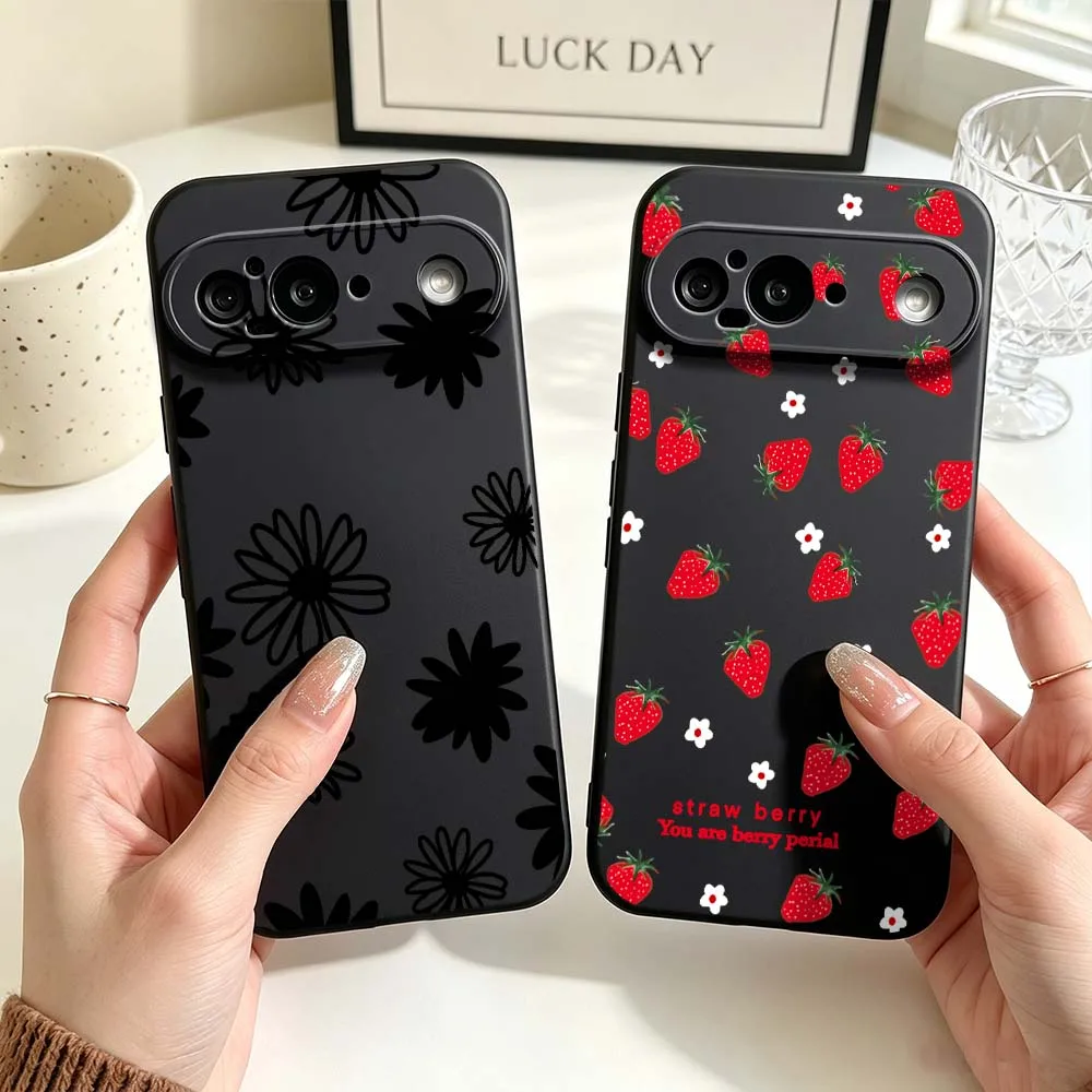 

Strawberry Red Dot Phone Case For Google Pixel 6 6A 7 7A 8 8A 9 10 10A Pro XL 2024 5G Black Soft Silicone Cover