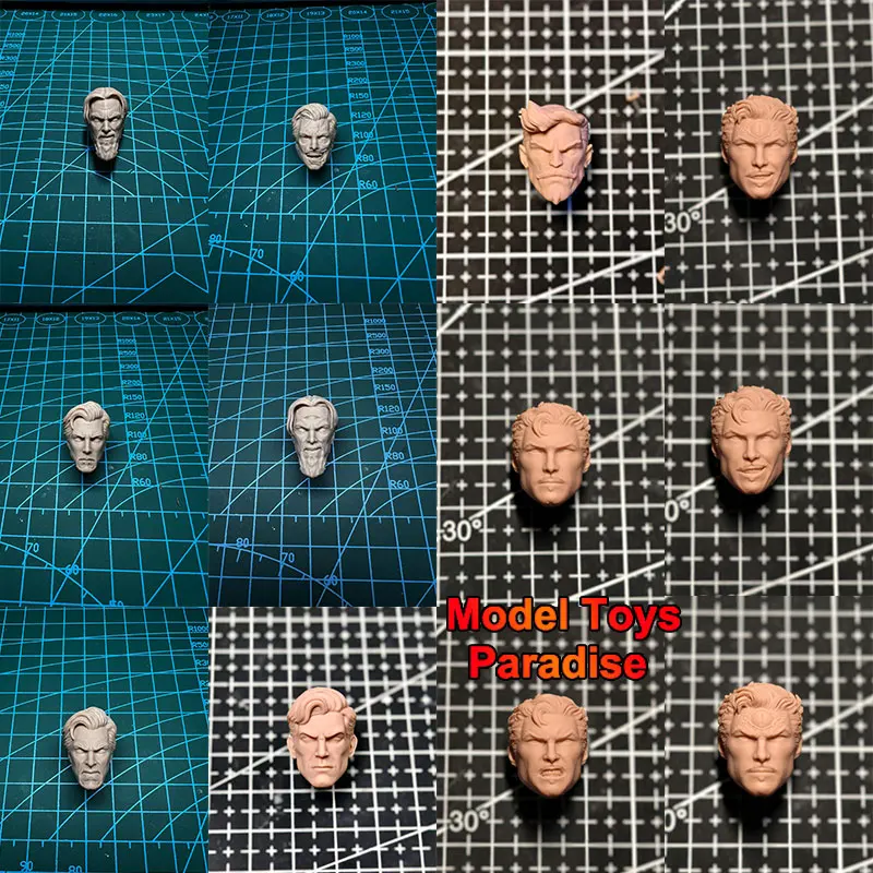 Sin pintar DIY 1/12 Anime Doctor Strange Men soldado modelo blanco cabeza súper mago héroe cabeza esculpida ajuste 6 ''cuerpo de figura de acción