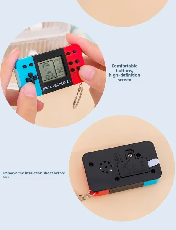 Consola de juegos electrónica portátil, juguete de mano, llavero de juego Tetris nostálgico clásico, colgante pequeño