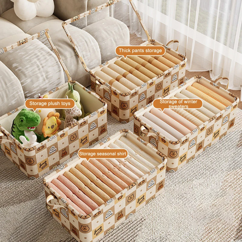 Картина 6: Новый мультяшный медведь со стальной рамой, ящик для хранения одежды, корзина для хранения в общежитии, шкаф для хранения одежды, тканевый ящик для хранения
