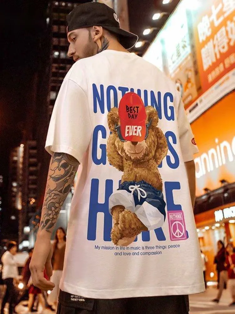 

Summer New Casual Loose T-shirt Short Sleeved Men's Fashion Loose Printing Large 8XL Hip Hop Couple Wear Half Sleeve Cotton Top