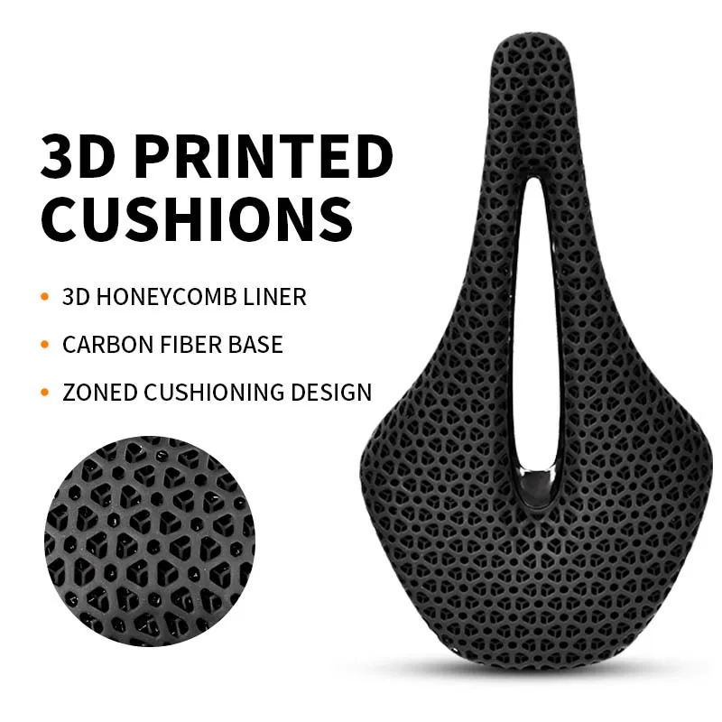 

3D Printed Carbon Fiber Bicycle Saddle Ultralight Hollow Seat Comfortable Breathable Honeycomb Pad Mountain Bike