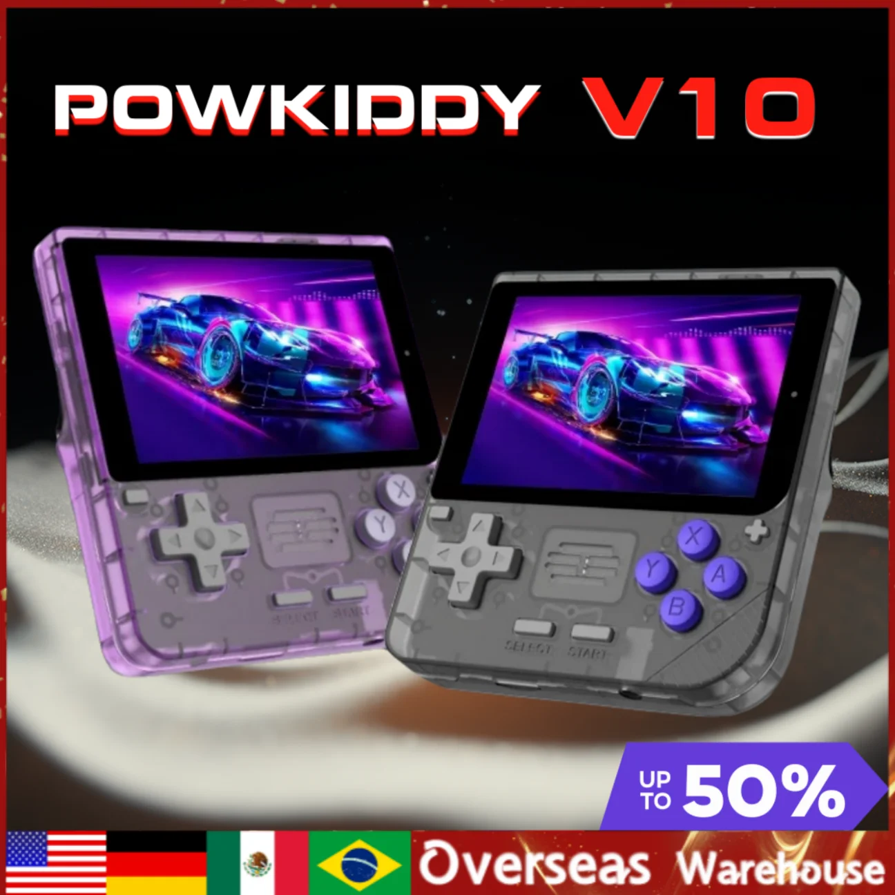 POWKIDDY V10 Retro Game Console 3.5IPS Oca Hd Full Fit Screen Open Source System Video Game Consoles Gifts Handheld Game Console